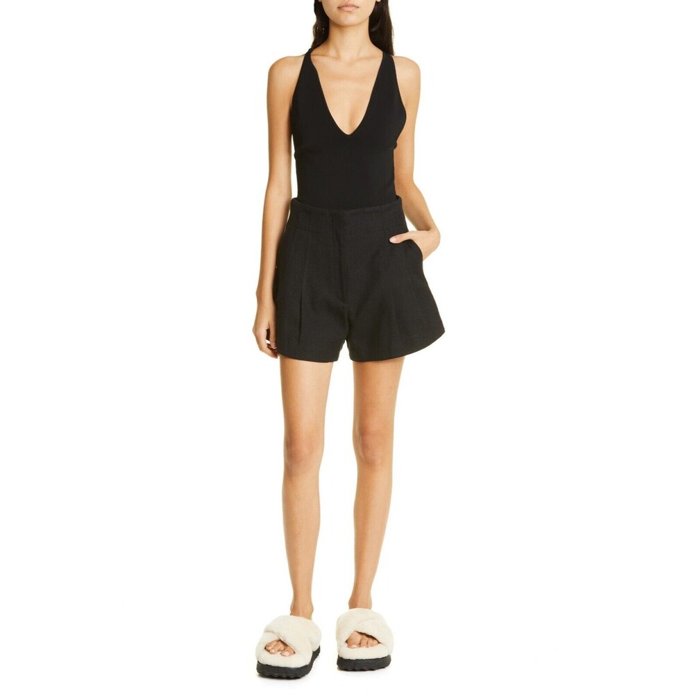 NWT $295 A.L.C. Bennett Italian Linen High Rise Wide Leg Black Short Women 12